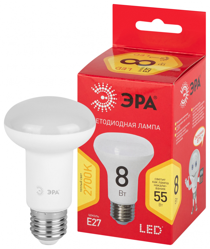 Лампа светодиодная ЭРА RED LINE LED R63-8W-827-E27 R 8Вт рефлектор теплый белый свет E27 фото 1